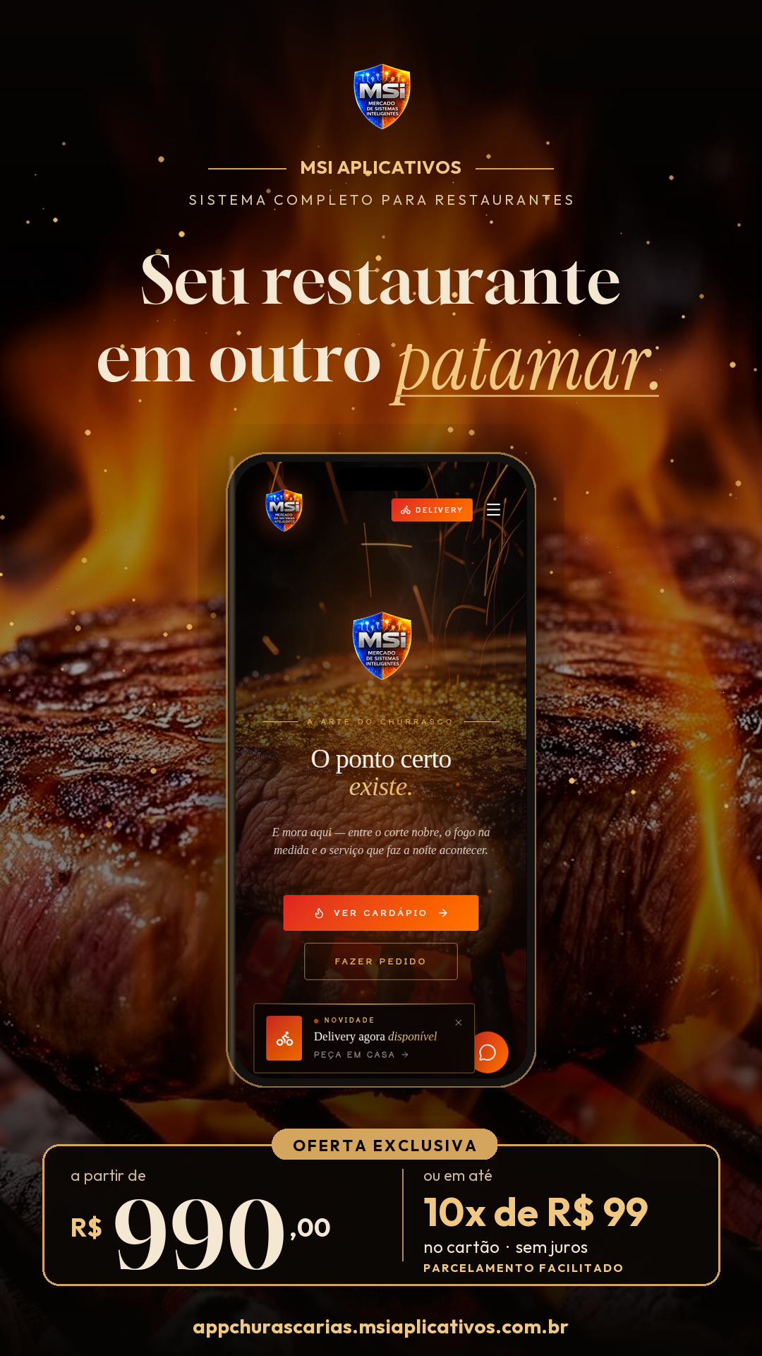 Story vertical de churrascaria com app próprio